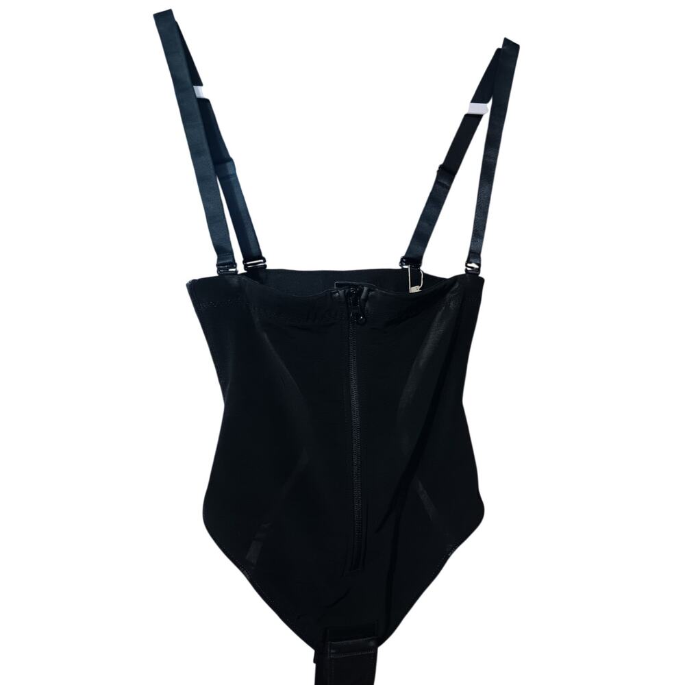 Shapellx bodysuit Black Front zipper Medium adjustable straps, tummy control